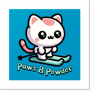 Paws And Powder! Cute Cat Skiing Posters and Art